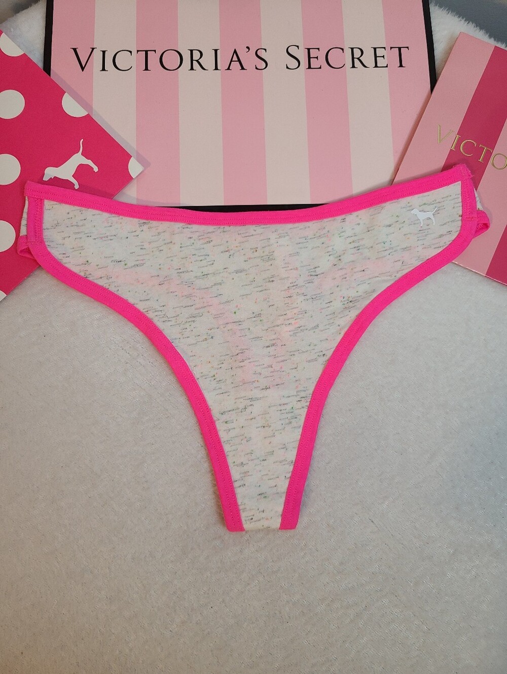 Rare VS PINK Retro Colorblock Cotton Sport Full Cut Thong Panty Size M